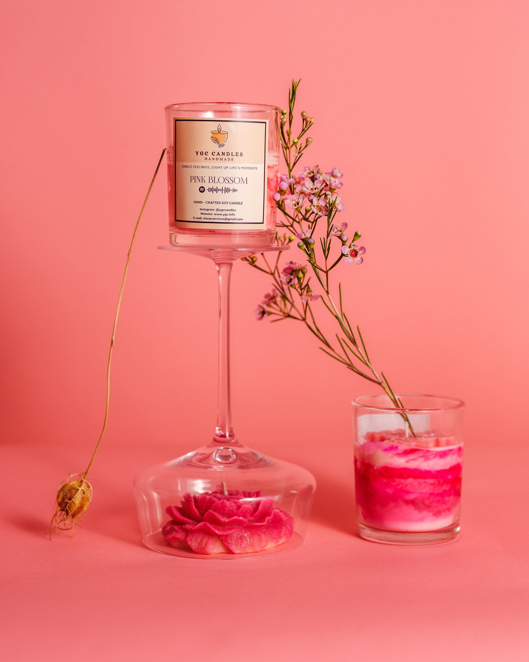 Pink Blossom – Marble Floral Candle (7 oz)