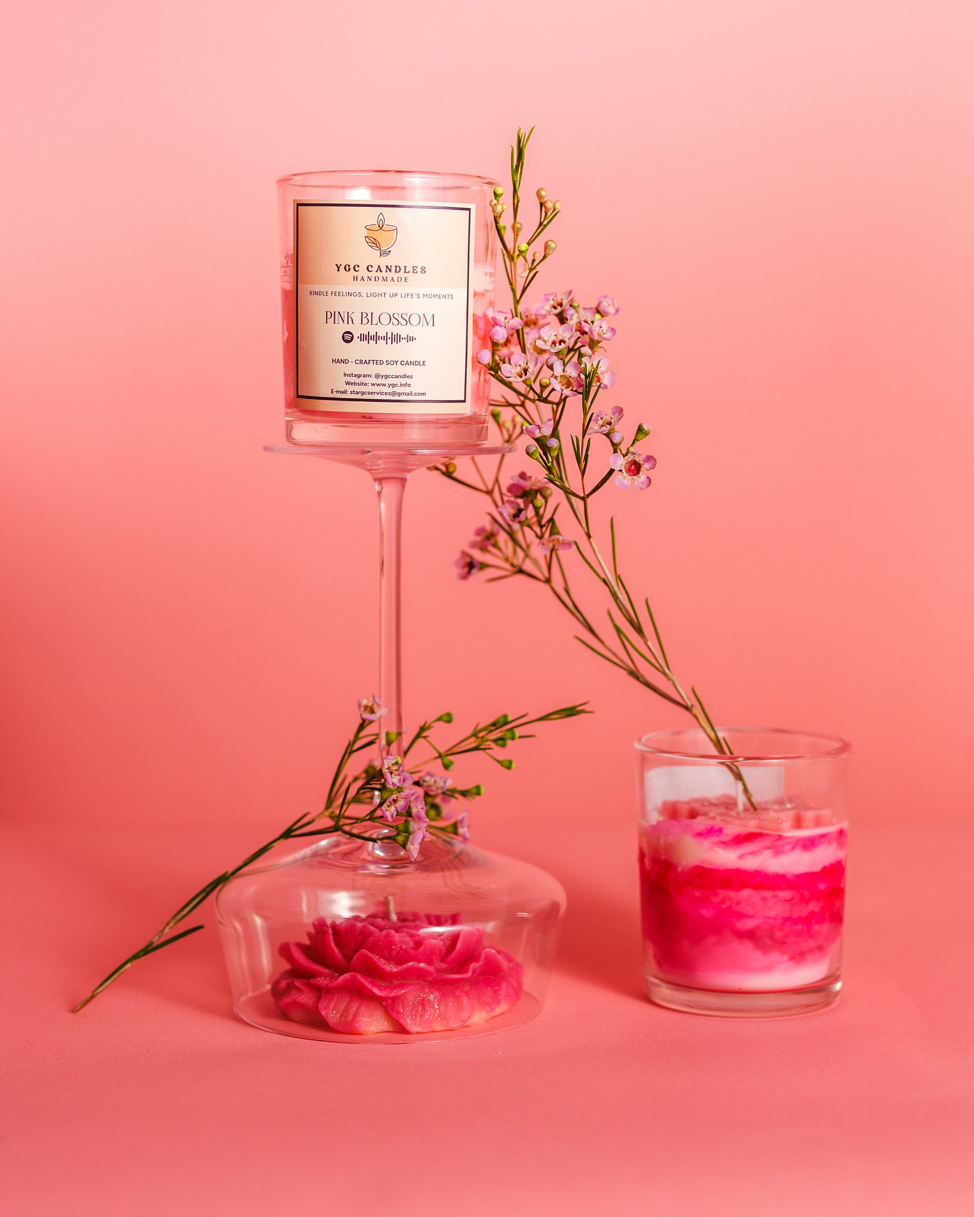 Pink Blossom – Marble Floral Candle (7 oz)