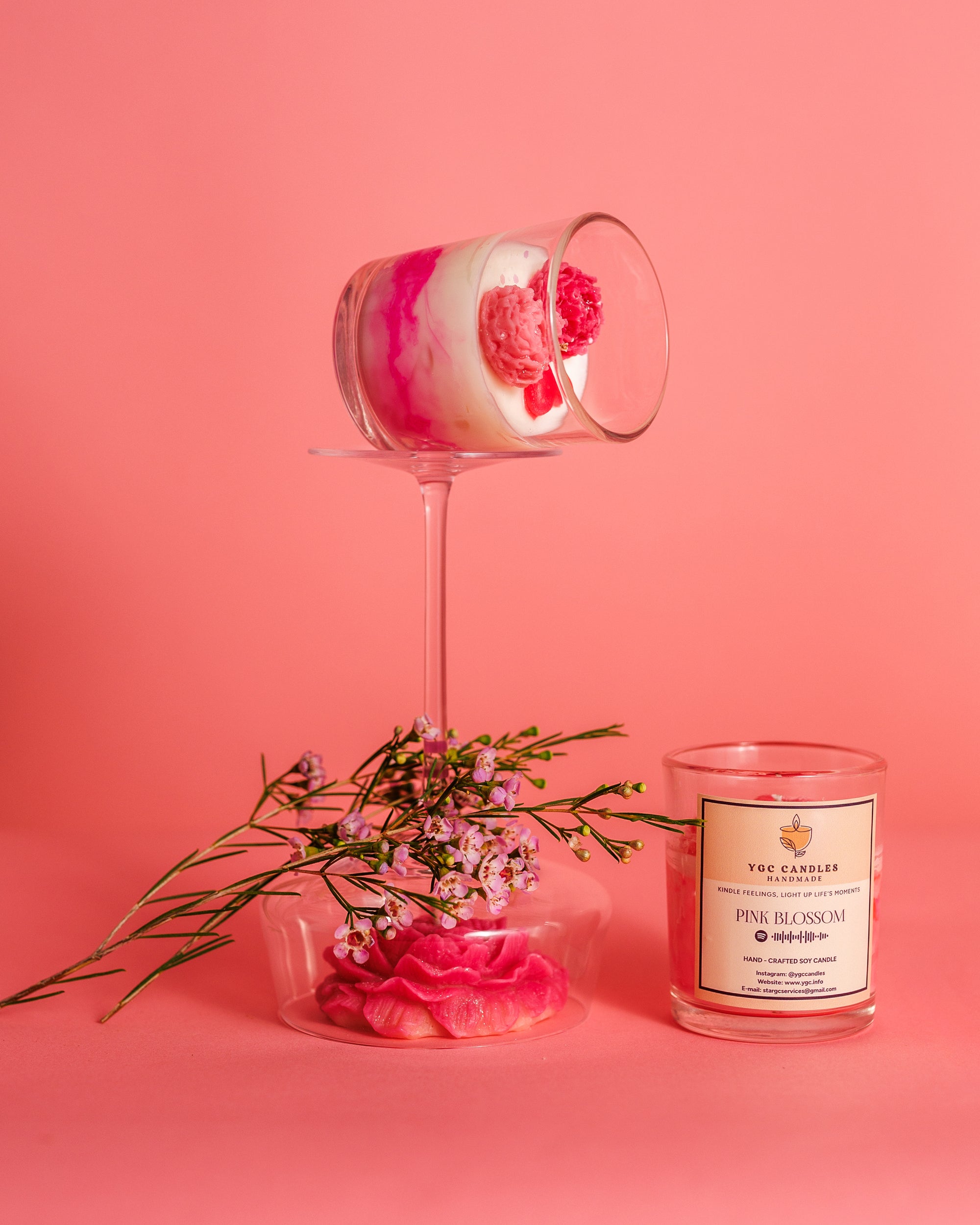 Pink Blossom – Marble Floral Candle (7 oz)