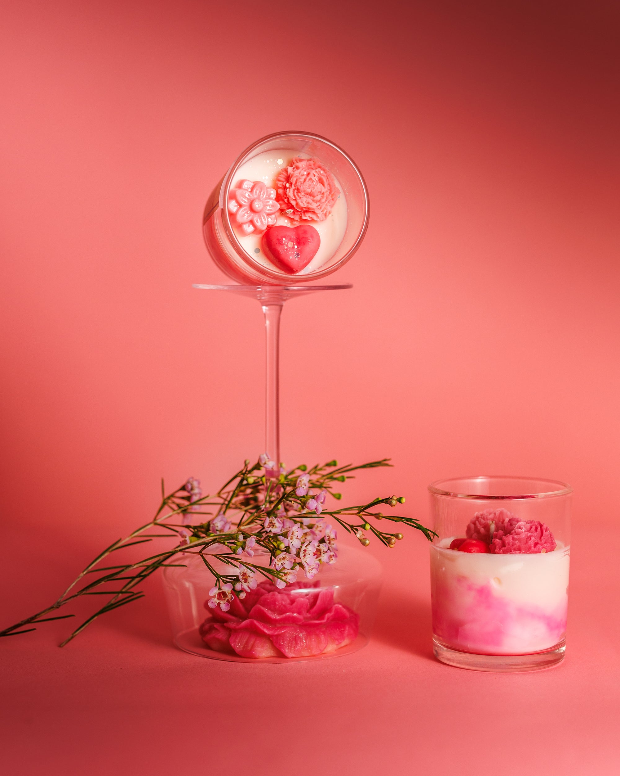 Pink Blossom – Marble Floral Candle (7 oz)