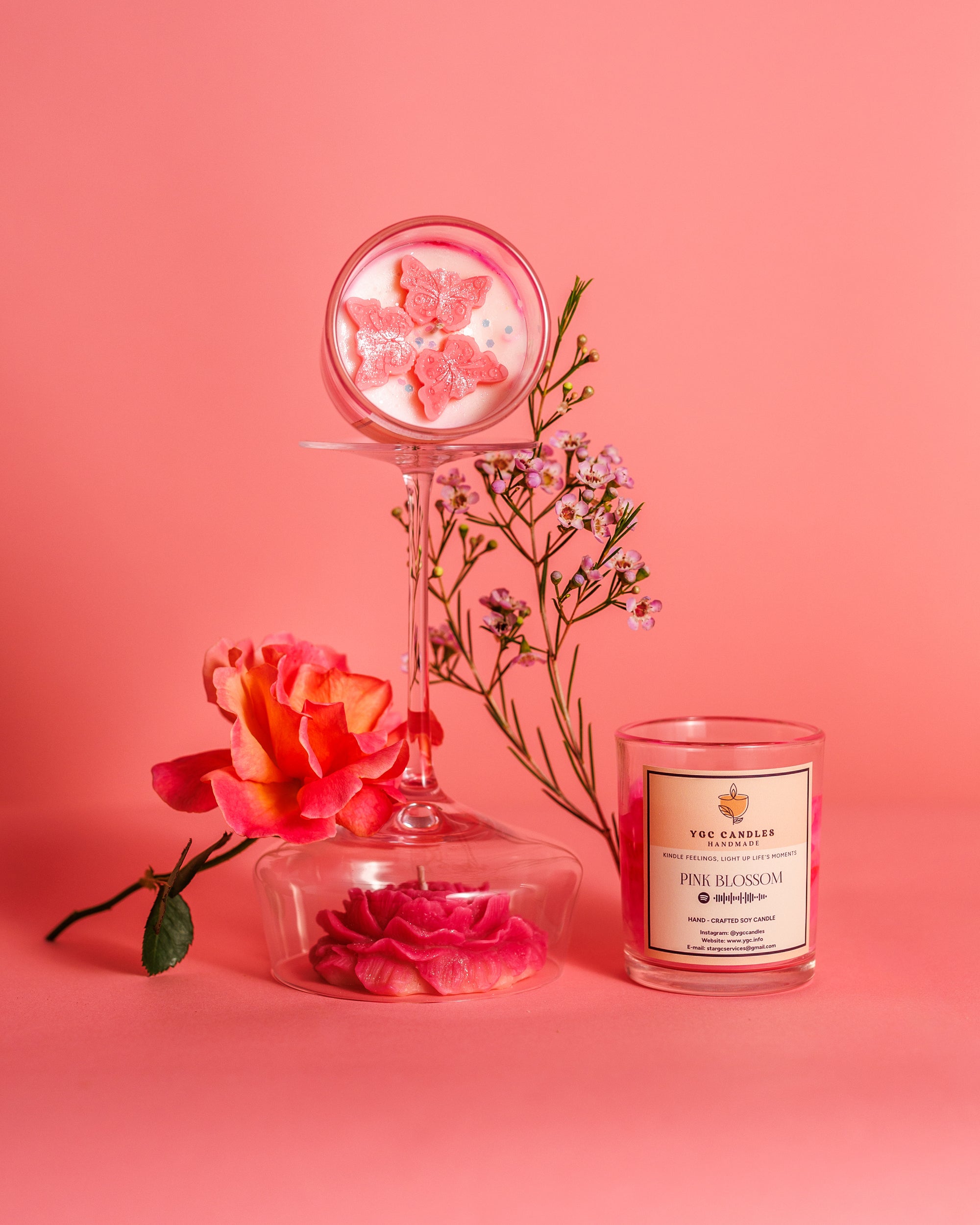 Pink Blossom – Marble Floral Candle (7 oz)