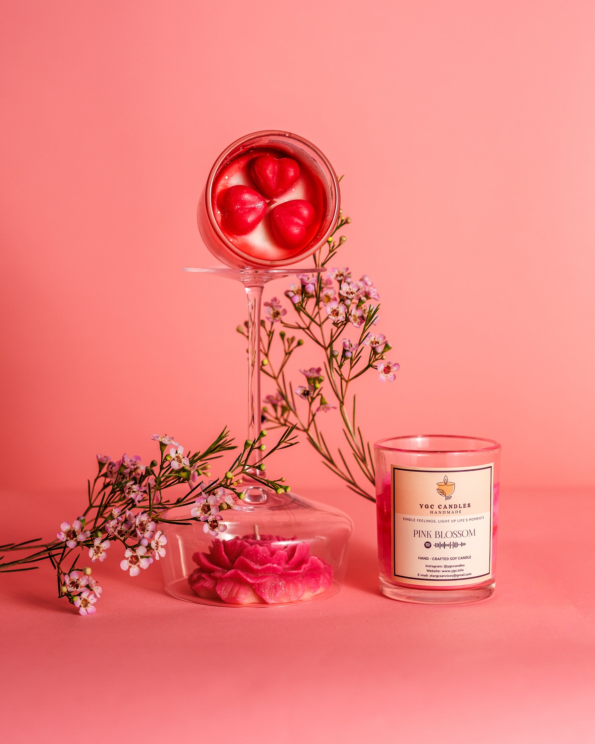 Pink Blossom – Marble Floral Candle (7 oz)